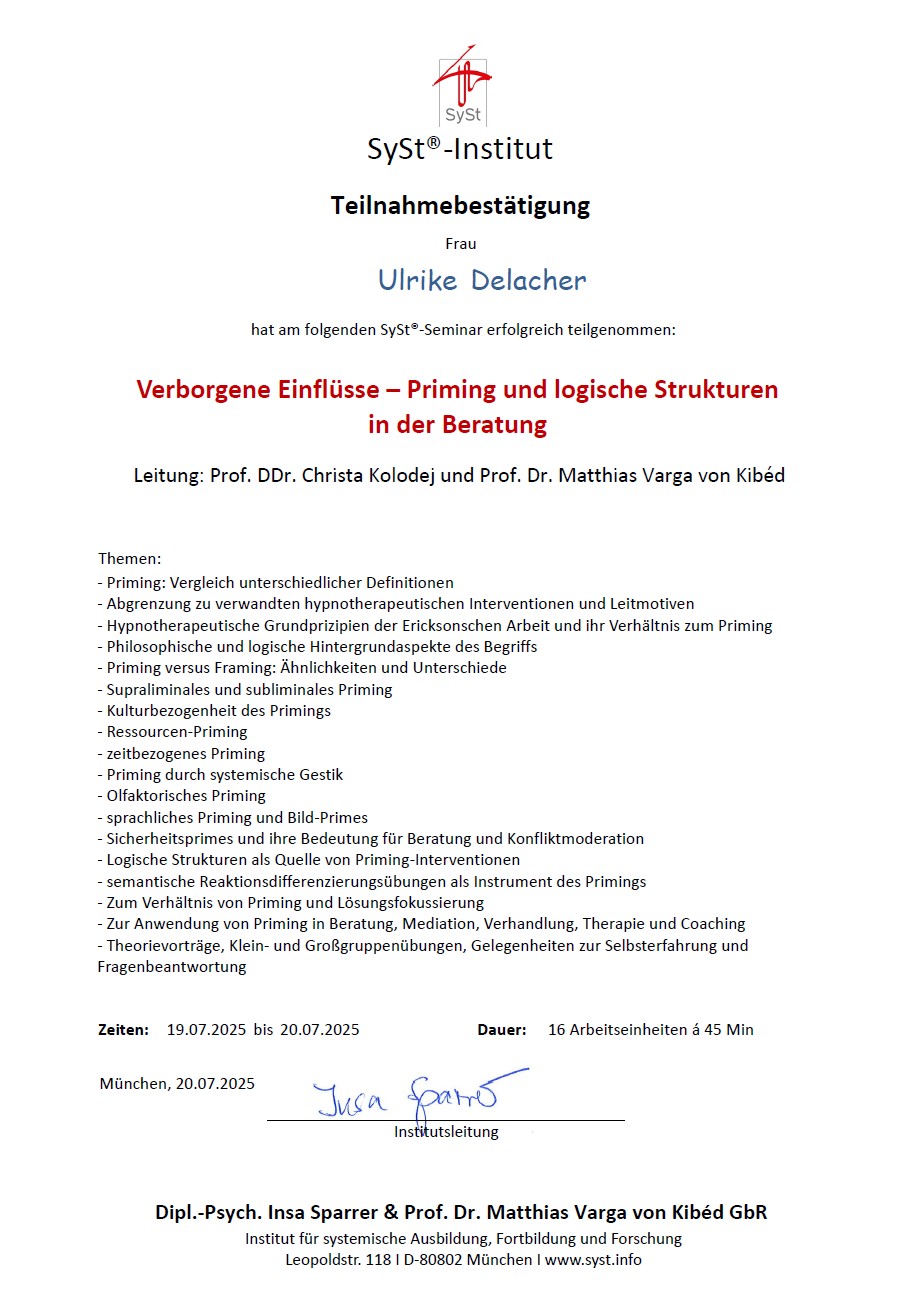 Zertifikat Systemische Weiterbildung